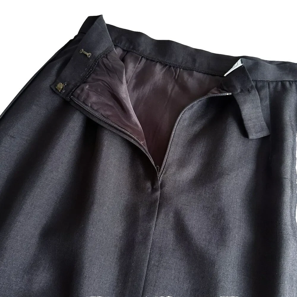 Vintage Carlisle Deadstock 100% Silk Shantung Black Pencil Skirt Hong Kong Sz 10
